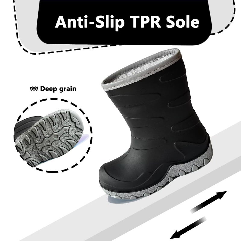 Greentiming Toddler Winter Rain Boots, Insulated Waterproof Kids Snow Boots Fleece Lined Cozy Insulated Boot for Boys Girls, Black Size 12 - Image 4
