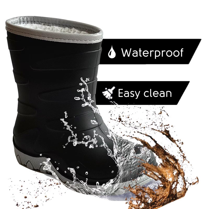 Greentiming Toddler Winter Rain Boots, Insulated Waterproof Kids Snow Boots Fleece Lined Cozy Insulated Boot for Boys Girls, Black Size 12 - Image 5
