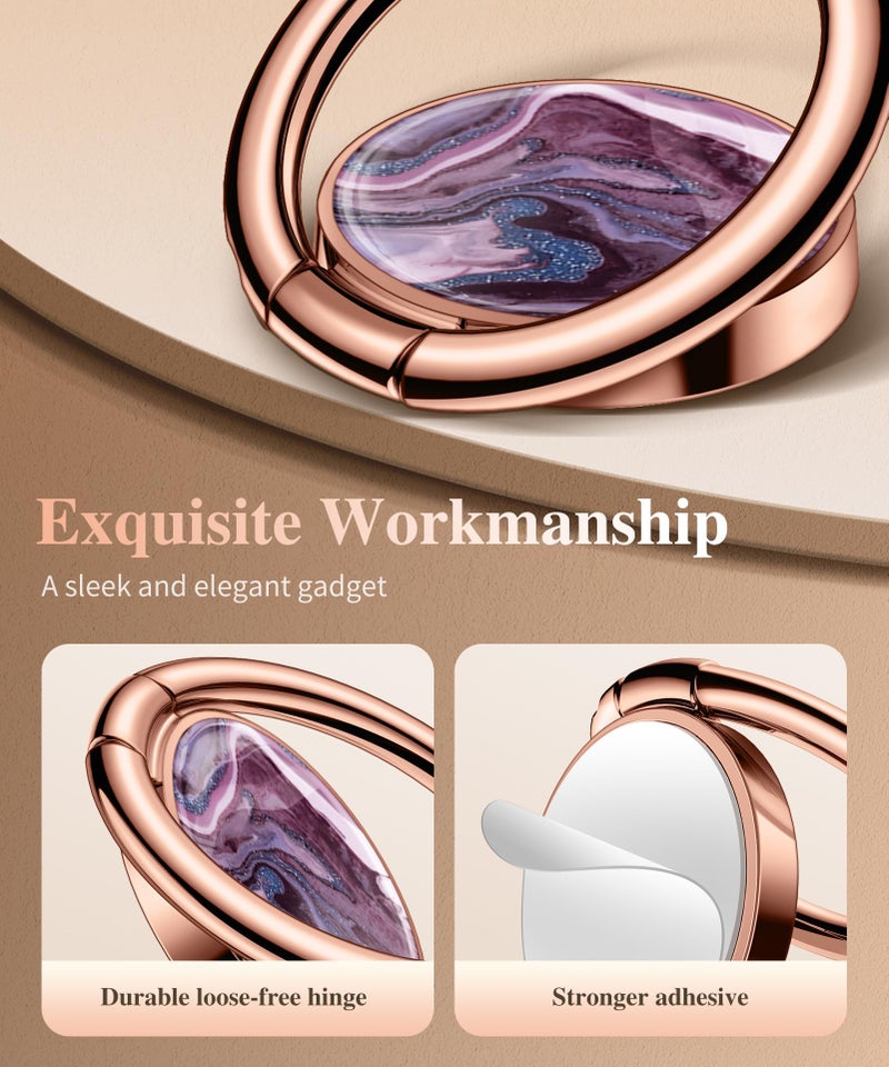 GVIEWIN Marble Cell Phone Ring Holder, Metal Kickstand Grip 360Â° Rotation Compatible with iPhone 17/16/15/14/Pro Max/Air/Plus Series & Galaxy S25/S24 Ultra and Other Phones (Quicksand/Purple) - Image 4
