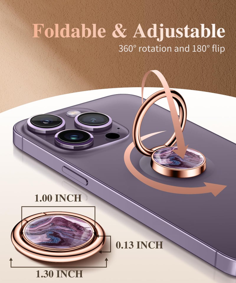 GVIEWIN Marble Cell Phone Ring Holder, Metal Kickstand Grip 360Â° Rotation Compatible with iPhone 17/16/15/14/Pro Max/Air/Plus Series & Galaxy S25/S24 Ultra and Other Phones (Quicksand/Purple) - Image 2