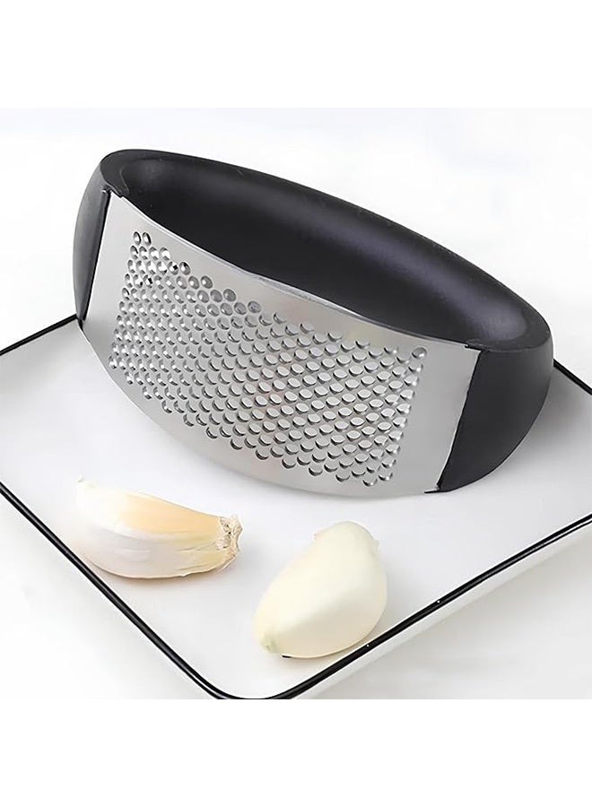 YJ Kitchen Garlic Rocker Garlic Press Ginger Crusher Stainless Steel Ergonomics Labor Saving With Plastic Handle Black 1pcs - Image 2