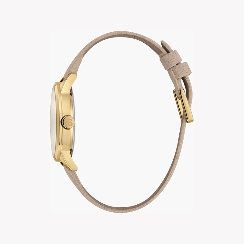إسبريت ساعة نسائية من إسبريت - سوار جلد صناعي بيج - مينا فضي - ES1L259P4025 - Image 3