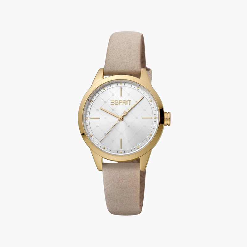 إسبريت ساعة نسائية من إسبريت - سوار جلد صناعي بيج - مينا فضي - ES1L259P4025 - Image 2
