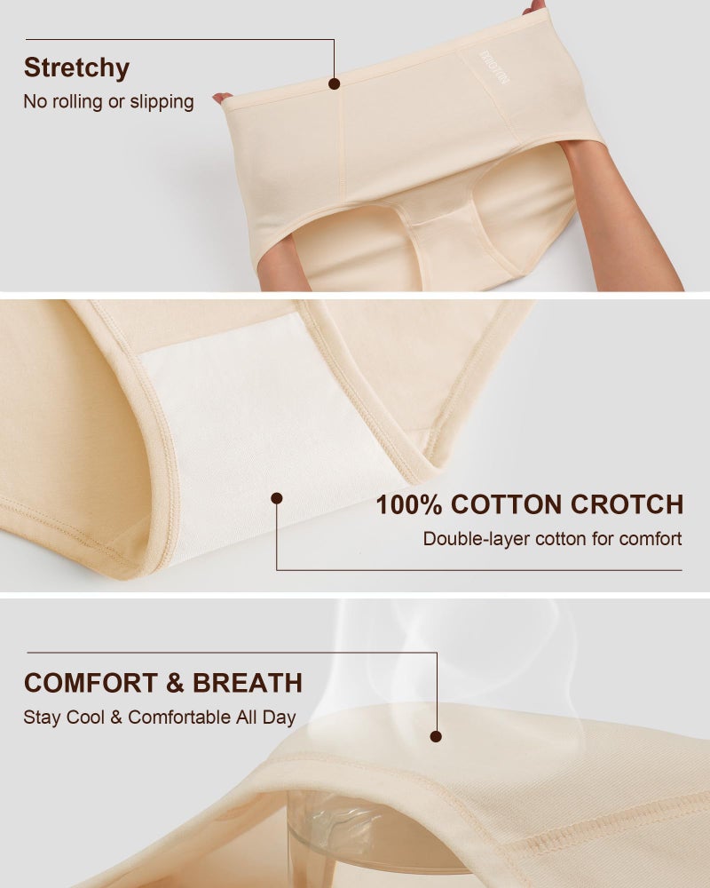 MIOTAN Womens Underwear Cotton High Waisted Ladies Panties Full Coverage Postpartum Briefs Comfortable Breathable Post partum 5 Pack Brown Multicolor L - Image 5