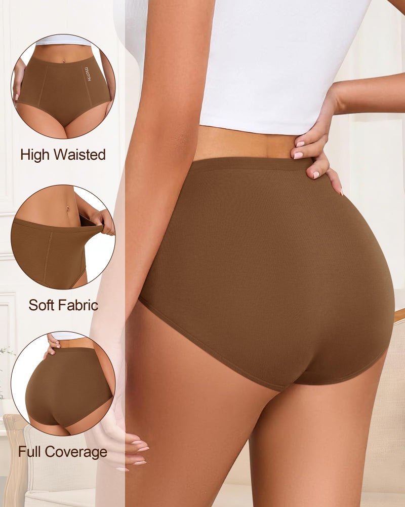 MIOTAN Womens Underwear Cotton High Waisted Ladies Panties Full Coverage Postpartum Briefs Comfortable Breathable Post partum 5 Pack Brown Multicolor L - Image 4