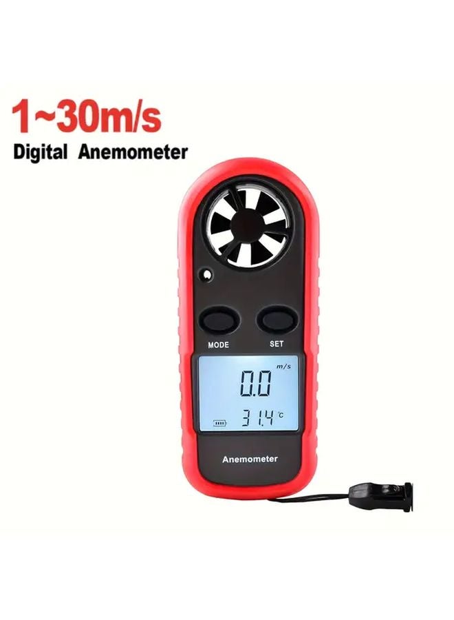 Red Mini Digital Anemometer With Lcd Backlight Wind Speed And Temperature Tester - Image 2