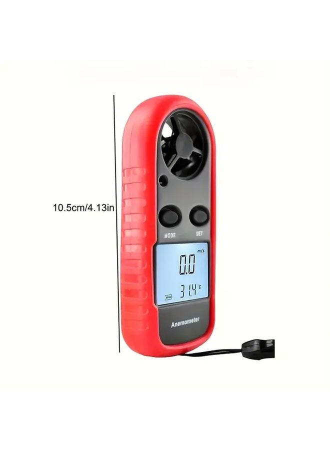 Red Mini Digital Anemometer With Lcd Backlight Wind Speed And Temperature Tester - Image 3