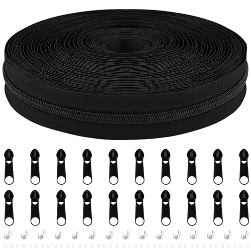 DOITEM 10 Yards Nylon Coil Zipper by The Yards 3 Bulk Zippers for DIY Sewing Craft Bags with Replacement 20PCS Sliders Black 5 - Image 1