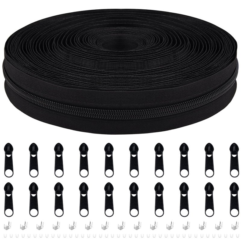 DOITEM 10 Yards Nylon Coil Zipper by The Yards 3 Bulk Zippers for DIY Sewing Craft Bags with Replacement 20PCS Sliders Black 5 - Image 3