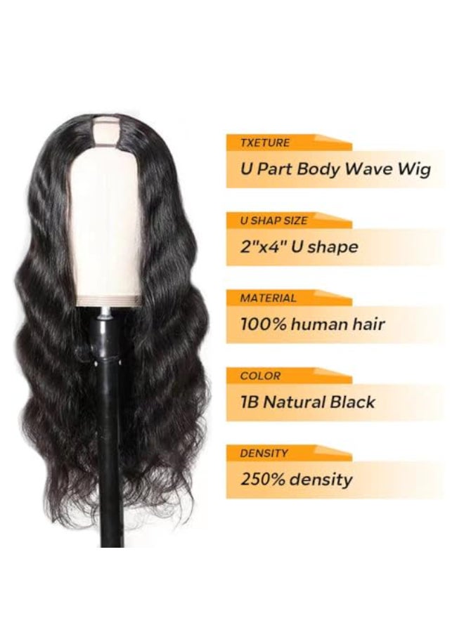 Tahikie U Part Human Hair Wig Body Wave 250 Density U Part Wig Brazilian Virgin Human Hair for Black Women 10A Full Head Clip in Half Glueless No Leave Out Lace Front Wig Natural Color 26inch - Image 3