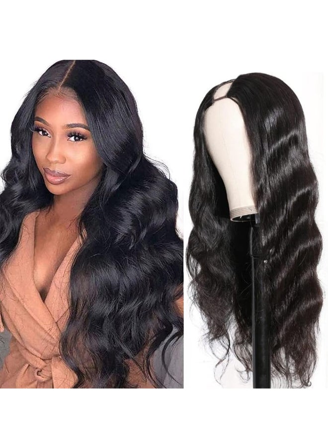 Tahikie U Part Human Hair Wig Body Wave 250 Density U Part Wig Brazilian Virgin Human Hair for Black Women 10A Full Head Clip in Half Glueless No Leave Out Lace Front Wig Natural Color 26inch - Image 2