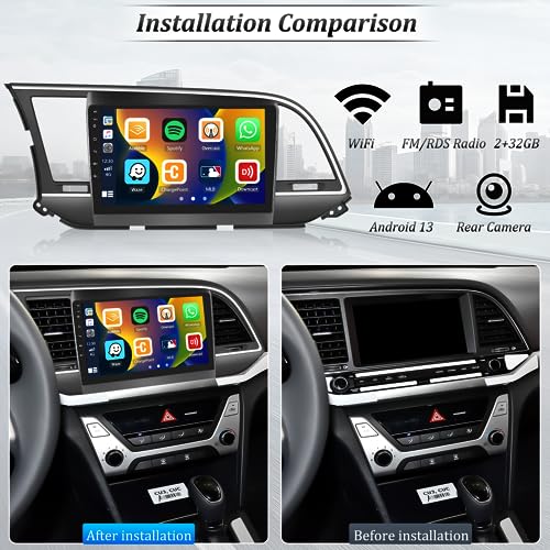 AMprime [2+64G] Android 13 Car Stereo for Hyundai Elantra 2016-2018 with Wireless Carplay&Android Auto,9 Inch Touch Screen Car Radio with GPS WiFi Bluetooth FM/RDS Radio SWC AUX-in+AHD Backup Camera - Image 2