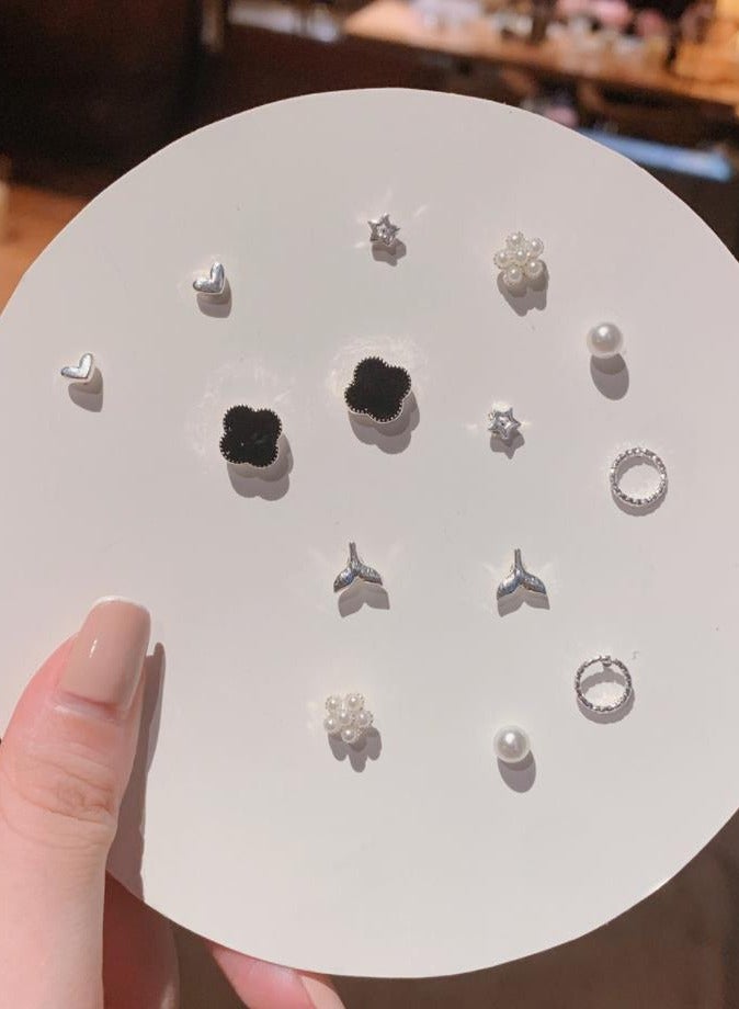 KUYING 7-Pair 925 Silver Ear Nail Earring Combination Set 