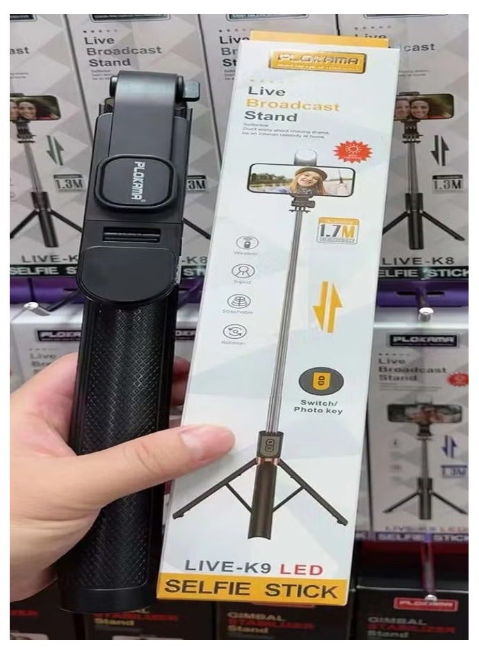 التخطيط حامل بث مباشر K9 LED للهواتف الذكية حامل ثلاثي خفيف الوزن لصور السيلفي والبث المباشر وتسجيل الفيديو - Image 2