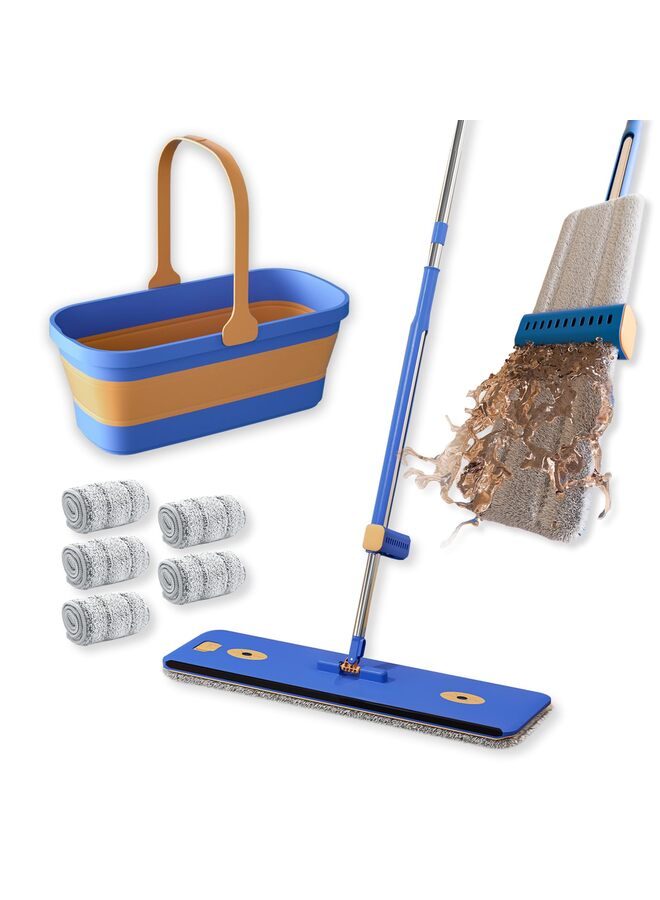 LAMAY Hands-Free Cleaning System Featuring a 360° Spinning Microfiber Mop, Collapsible Bucket with Built-in Dewatering Squeegee, and 5 Washable Pads for Comprehensive Wet and Dry Floor Window Care - Image 1