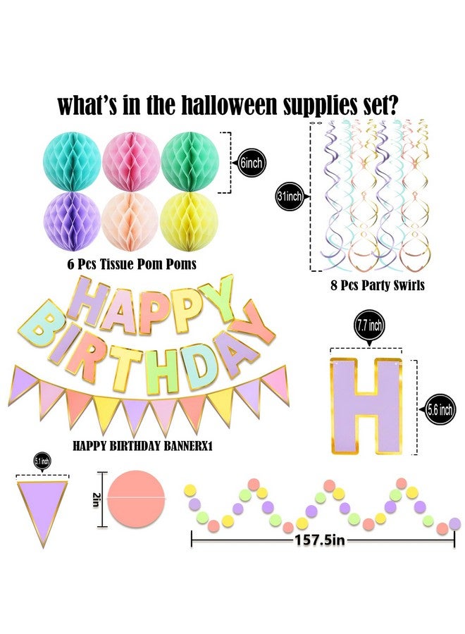 FECEDY Fecedy Macaron Superlarge Alphabet Happy Birthday Banner Colorful Flag Bunting Circle Confetti Garland Swirl Streamers Honeycomb Ball for Birthday Party Decorations  - Image 2