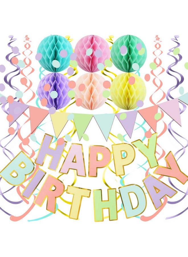 FECEDY Fecedy Macaron Superlarge Alphabet Happy Birthday Banner Colorful Flag Bunting Circle Confetti Garland Swirl Streamers Honeycomb Ball for Birthday Party Decorations  - Image 1