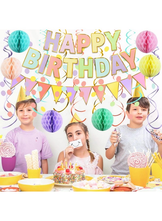 FECEDY Fecedy Macaron Superlarge Alphabet Happy Birthday Banner Colorful Flag Bunting Circle Confetti Garland Swirl Streamers Honeycomb Ball for Birthday Party Decorations  - Image 3
