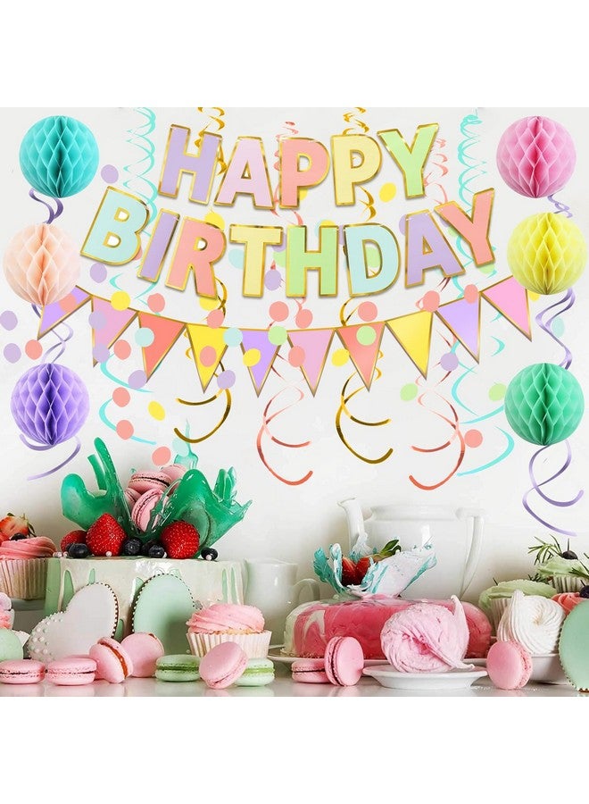 FECEDY Fecedy Macaron Superlarge Alphabet Happy Birthday Banner Colorful Flag Bunting Circle Confetti Garland Swirl Streamers Honeycomb Ball for Birthday Party Decorations  - Image 4