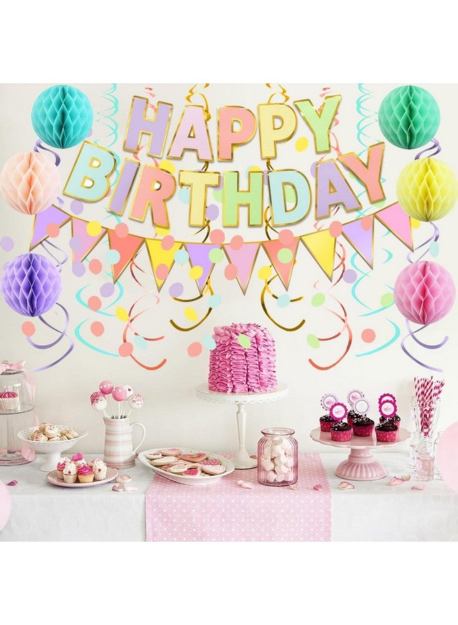 FECEDY Fecedy Macaron Superlarge Alphabet Happy Birthday Banner Colorful Flag Bunting Circle Confetti Garland Swirl Streamers Honeycomb Ball for Birthday Party Decorations  - Image 5