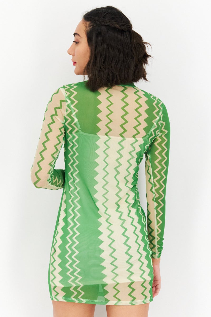 Never fully Dressed Women Textured Mini Dress, Green - Image 4