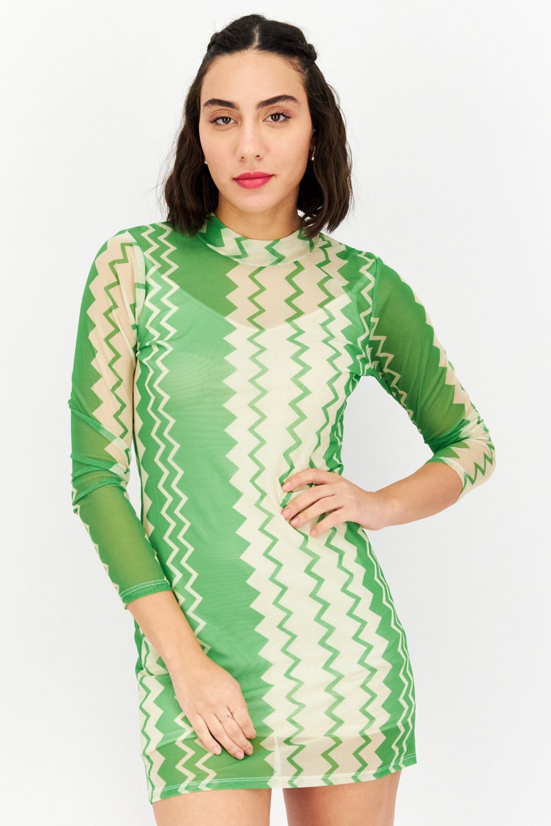 Never fully Dressed Women Textured Mini Dress, Green - Image 1