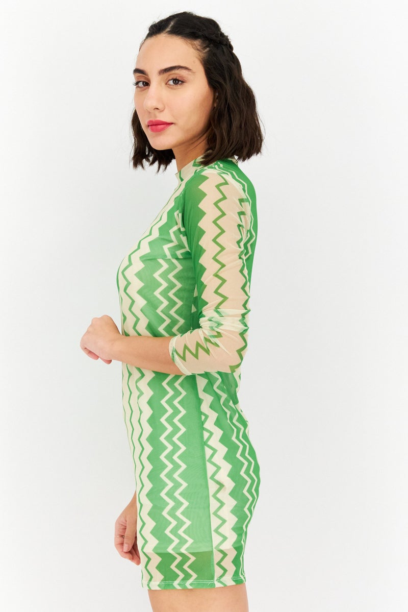 Never fully Dressed Women Textured Mini Dress, Green - Image 3