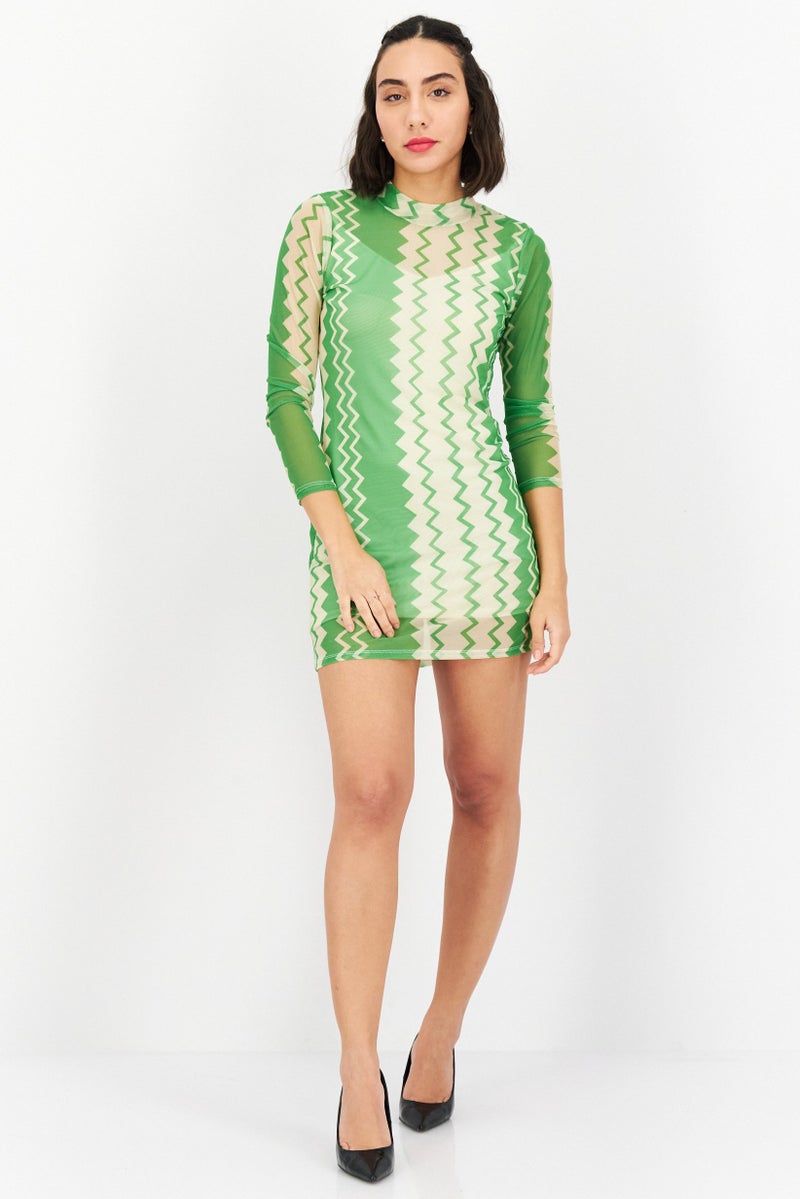 Never fully Dressed Women Textured Mini Dress, Green - Image 4