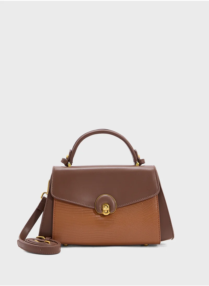 ELLA Snake Print Panel Satchel Bag