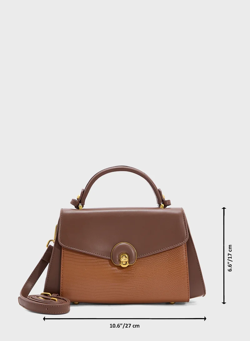 ELLA Snake Print Panel Satchel Bag