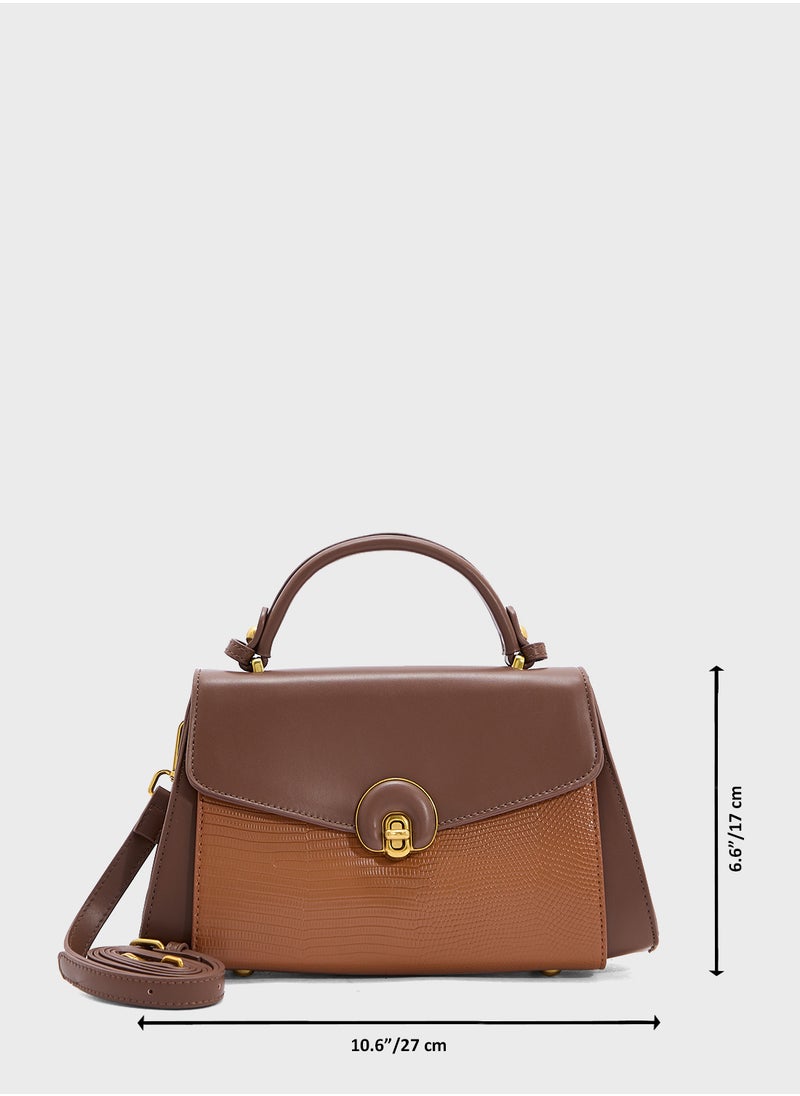 ELLA - Snake Print Panel Satchel Bag - Image 1