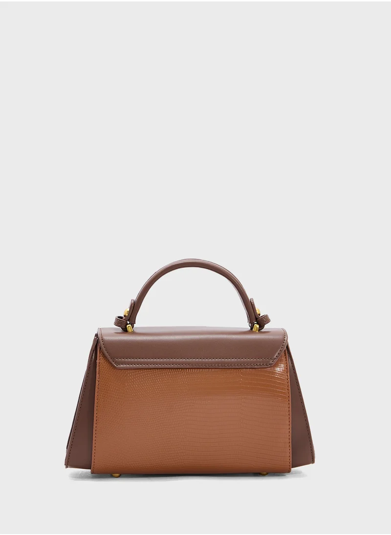 ELLA Snake Print Panel Satchel Bag