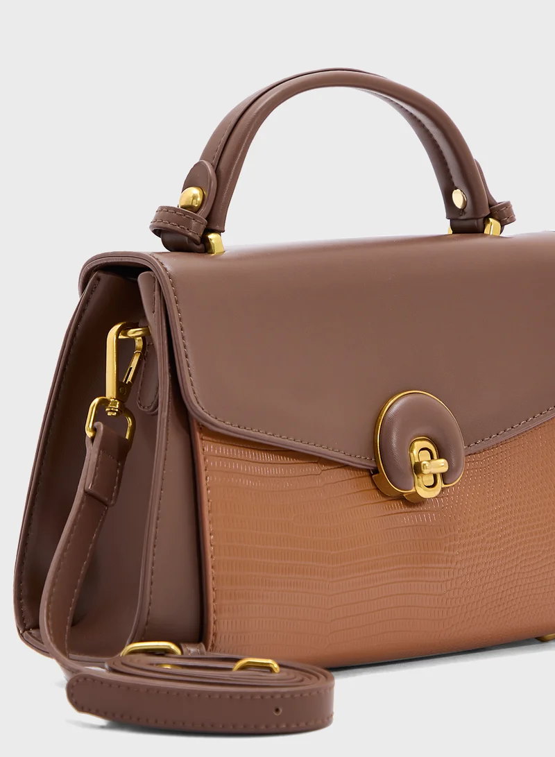ELLA Snake Print Panel Satchel Bag