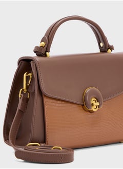 ELLA Snake Print Panel Satchel Bag  - Image 4