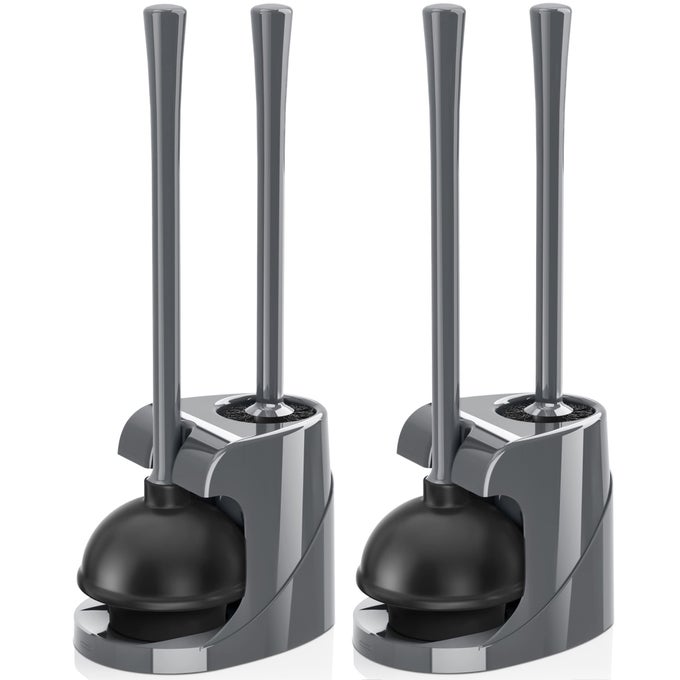 TOILET PLUNGER AND BRUSH BOWL BRUSH AND HEAVY DUTY TOILET PLUNGER SET WITH VENTILATED HOLDER 2IN1 BATHROOM CLEANING COMBO WITH MODERN CADDY STAND FOR 57INCH TOILET DRAINGREY 2 SET