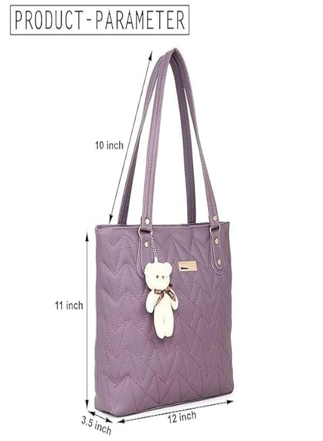 Purse Pulse Women's Medium Tote Bag | Shoulder Bag Hand Held Bag With Long Strap Ladies Purse Zip Pocket Canvas Handbag (Purple) - Image 5