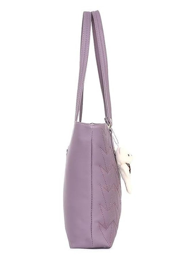 Purse Pulse Women's Medium Tote Bag | Shoulder Bag Hand Held Bag With Long Strap Ladies Purse Zip Pocket Canvas Handbag (Purple) - Image 2