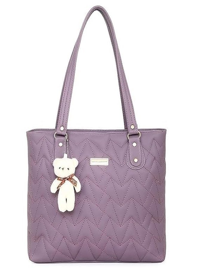 Purse Pulse Women's Medium Tote Bag | Shoulder Bag Hand Held Bag With Long Strap Ladies Purse Zip Pocket Canvas Handbag (Purple) - Image 1