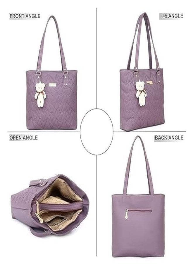 Purse Pulse Women's Medium Tote Bag | Shoulder Bag Hand Held Bag With Long Strap Ladies Purse Zip Pocket Canvas Handbag (Purple) - Image 4