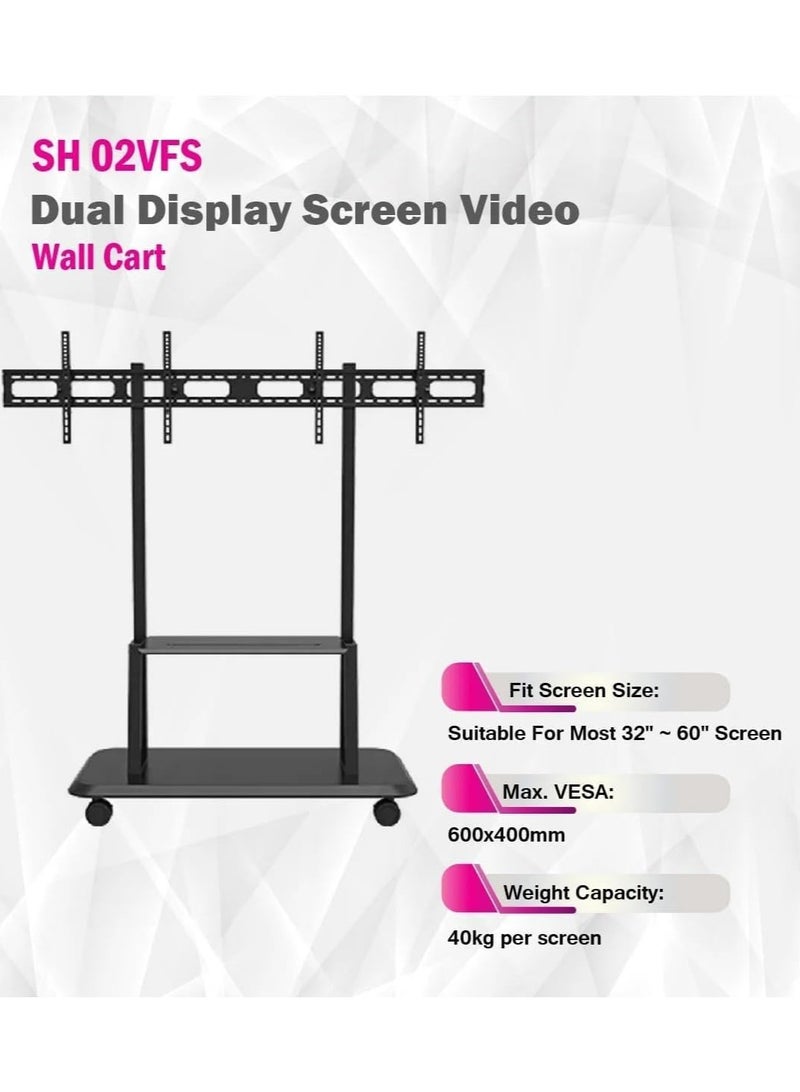 سكيل تك حامل حائط فيديو أرضي SH 02VFS جنبًا إلى جنب لشاشات LED/LCD مقاس 32-55 بوصة، VESA 600x400، أقصى حمولة 80 كجم لكل شاشة - حامل عرض شديد التحمل أسود - Image 3