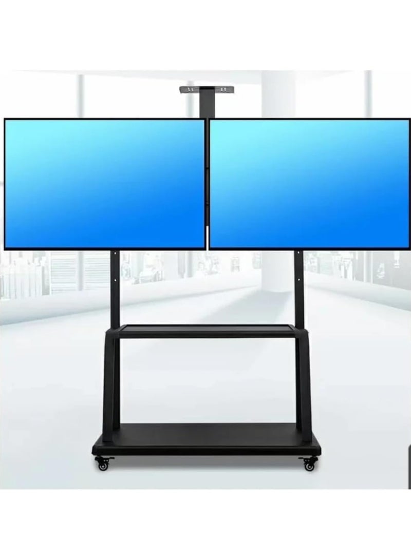 سكيل تك حامل حائط فيديو أرضي SH 02VFS جنبًا إلى جنب لشاشات LED/LCD مقاس 32-55 بوصة، VESA 600x400، أقصى حمولة 80 كجم لكل شاشة - حامل عرض شديد التحمل أسود - Image 2