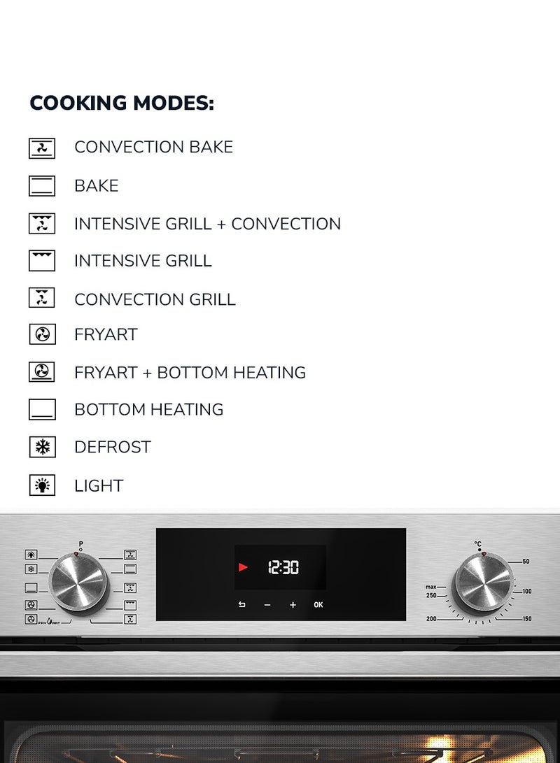 MILLEN Built In Electric Oven, 10 Cooking Modes, 73L - 3 Years Warranty, SCHOTT Inner Glass, MEO 6004 IX Stainless steel - Image 4