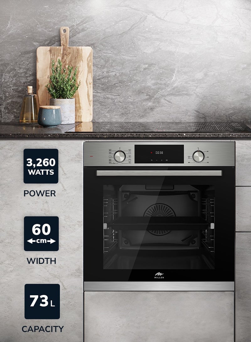 MILLEN Built In Electric Oven, 10 Cooking Modes, 73L - 3 Years Warranty, SCHOTT Inner Glass, MEO 6004 IX Stainless steel - Image 2