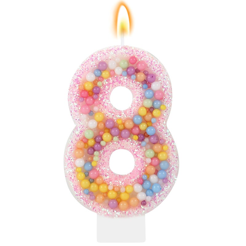 IDIJOLI Pastel Macaron 8th Birthday Candle Sweet Pink Number 8 Candle Cake Topper Cupcake Decorations for Girls and Women Party Decor Anniversary Celebrations Supplies - Image 1