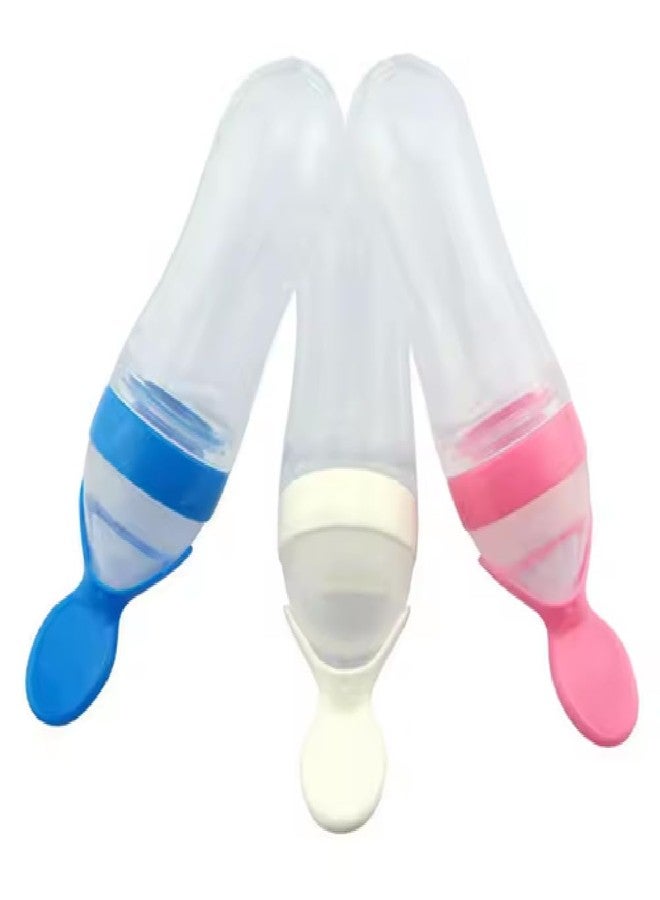 Wavva® 90ML Newborn Baby Feeding Bottle Toddler Safe Silicone Squeeze Feeding Spoon Milk Cereal Bottle Baby Training Feeder/Fruit Feeder (Multicolored/90 ml) - Image 1