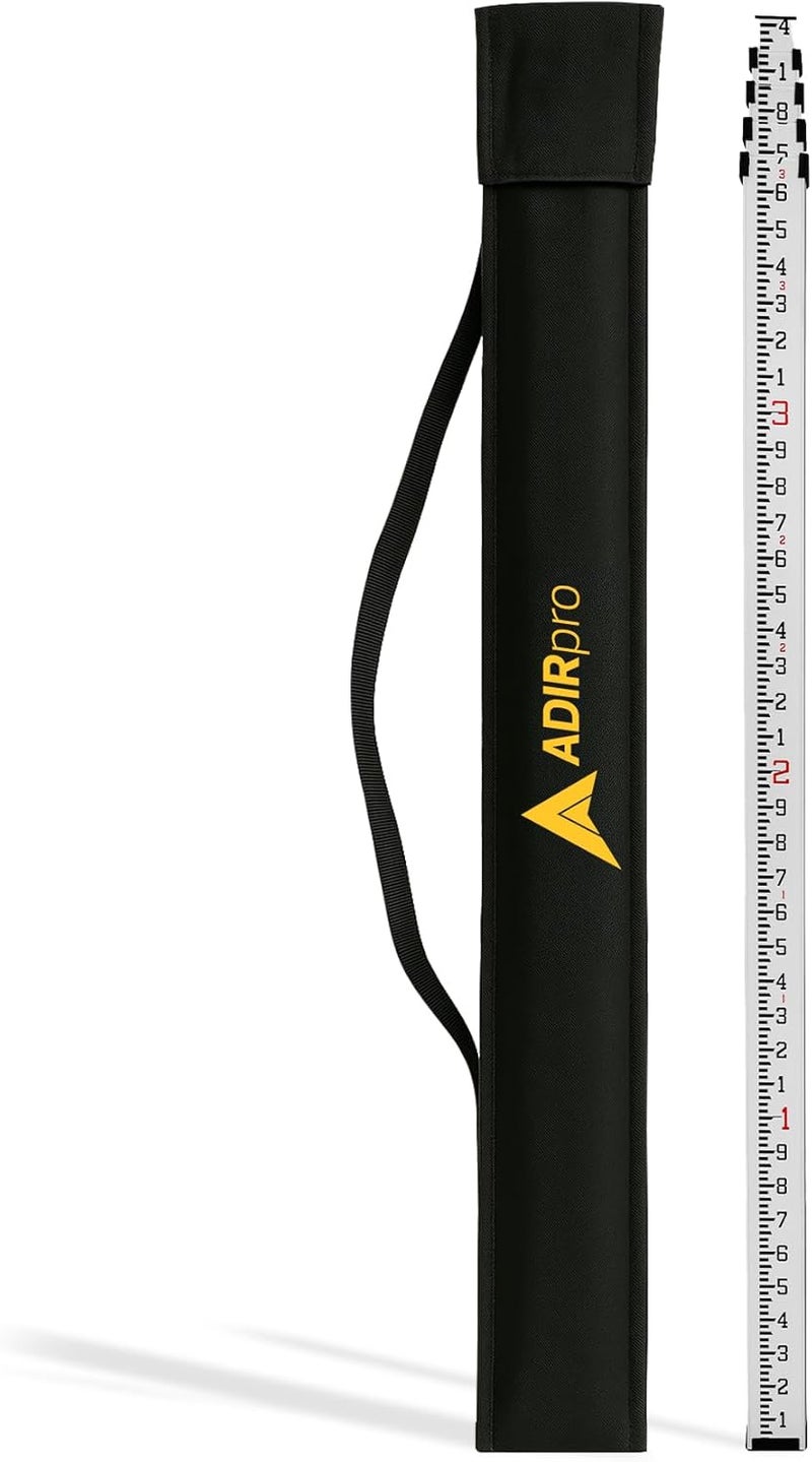 AdirPro 16-Foot Aluminum Grade Rod - 10ths, Dual Sided 5-Section Telescopic Leveling Rod – Bubble Level and Soft Carrying Case Included - Image 1