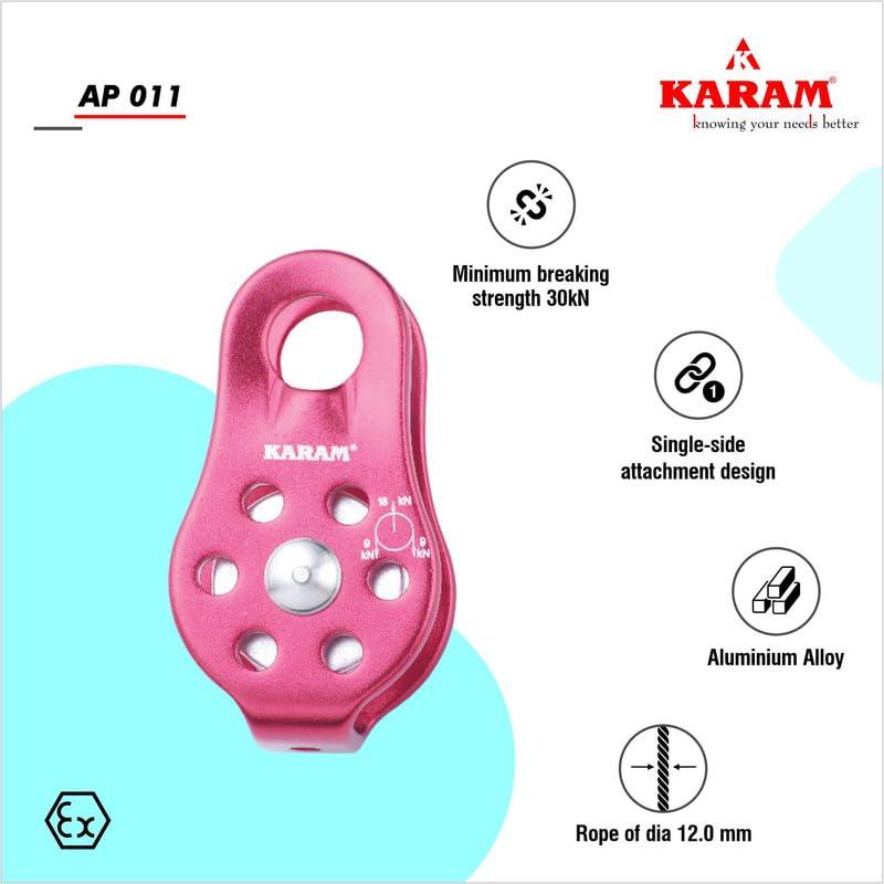 Karam بكرة ألمنيوم مفردة مع ملحقات من جانب واحد | نظام بكرة كابل حبل ثقيل لتحميل فعال | معدات حماية من السقوط | AP011 - Image 5