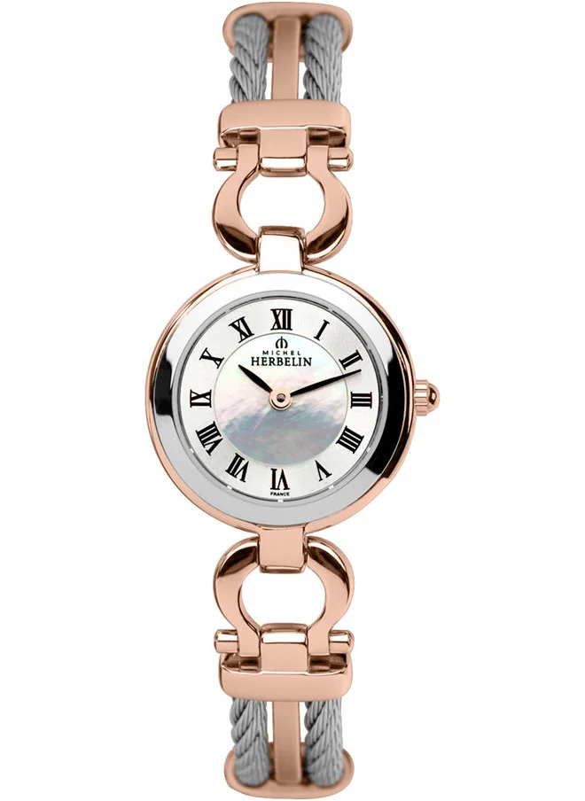 ميشيل هيربيلين Cable Collection Women's Analog Quartz Watch With Stainless Steel Case &  White Mop Dial - M MH CAB17422/BTR29