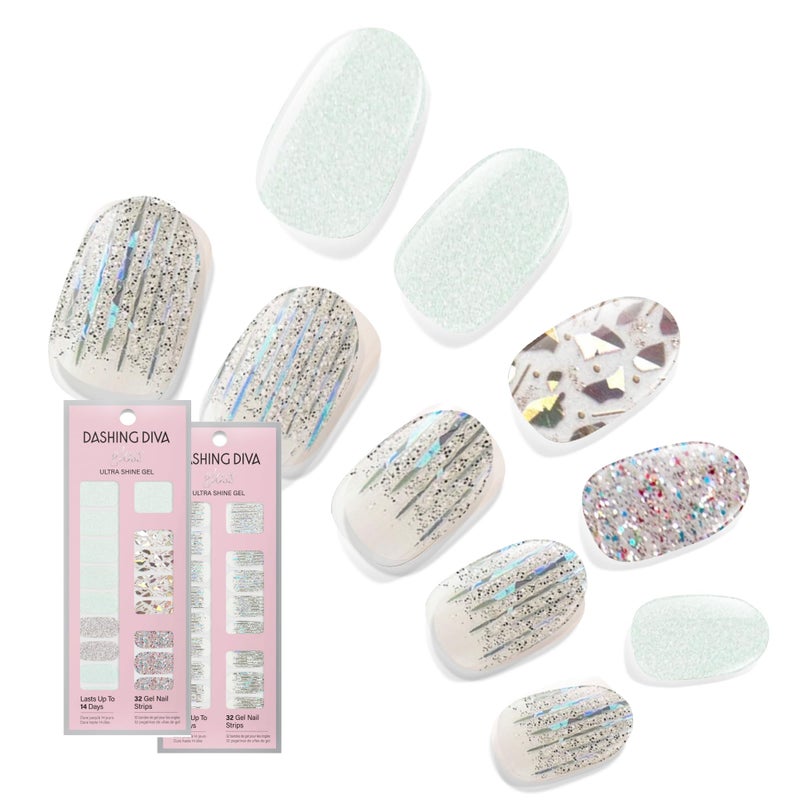 Dashing Diva Gloss Nail Strips Bundle - The Glam Collection - Meteor Shower & Going Platinum - UV Free, Chip Resistant, Long Lasting Gel Stickers - Contains 2 Sets - Image 1