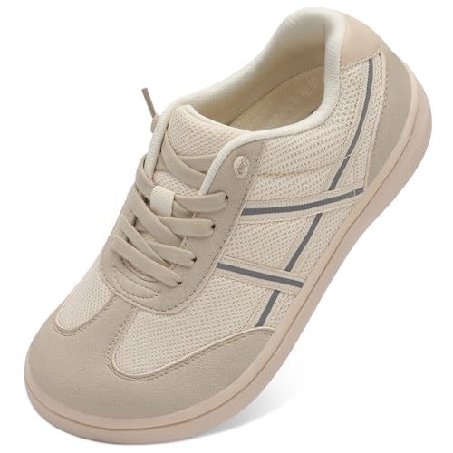 LeIsfIt Brefoot Shoes for Women Wide Slip-On Casual Sneakers Non-Slip Breathable Comfort Shoes for Walking Tennis Travel & Everyday Beige Size 9 - Image 1